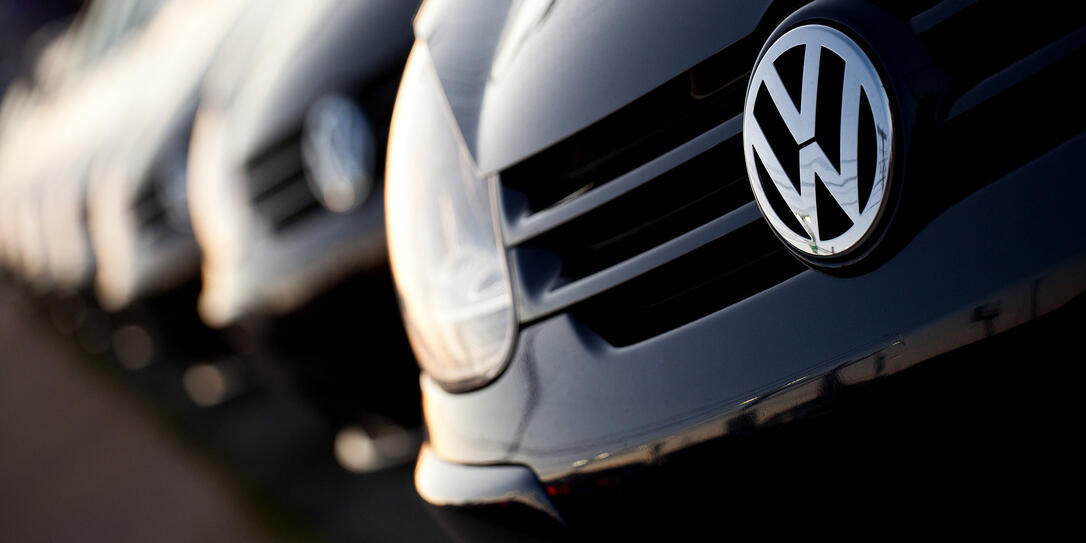 Row of new Volkswagens at dealership