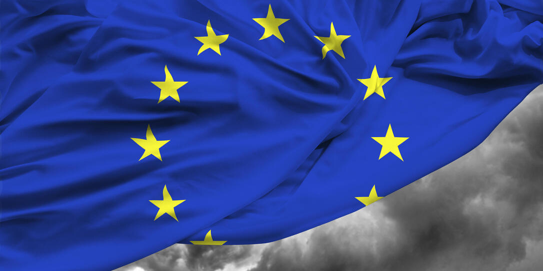 European Union waving flag on bad day