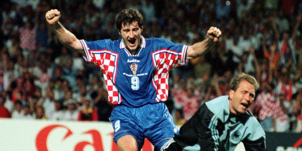 Davor Suker (links) traf an der WM 1998 sechsmal - unter anderem auch gegen Deutschland und Torhüter Andreas Köpke