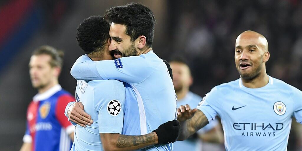 Torjubel von Manchester City gegen Basel mit Ilkay Gündogan (Bildmitte)