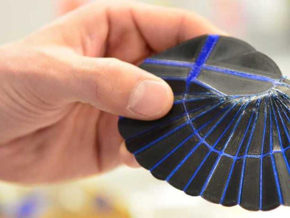 Die Imitation des Ohrwurmflügels aus dem 3D-Drucker lässt sich kompakt falten.