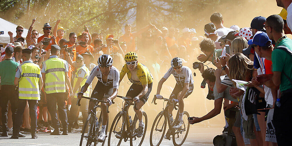 Die letzten drei Sieger der Tour de France: Egan Bernal, Geraint Thomas und Chris Froome (von links nach rechts)