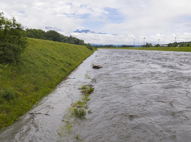 Hochwasser Rhein in Vaduz Hochwasser Rhein in Vaduz