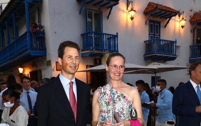 Religious Wedding at San Pedrp Clover ancient Church in Cartagena of Cloclo Echavarria with HSH Prince Josef of Liechtenstein. Royal Guests arriving at Church late afternoon starting still sunny ending at nightfall