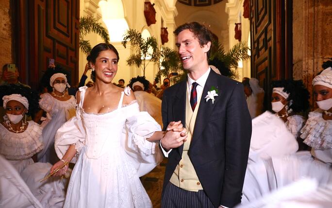 Religious Wedding at San Pedrp Clover ancient Church in Cartagena of Cloclo Echavarria with HSH Prince Josef of Liechtenstein.