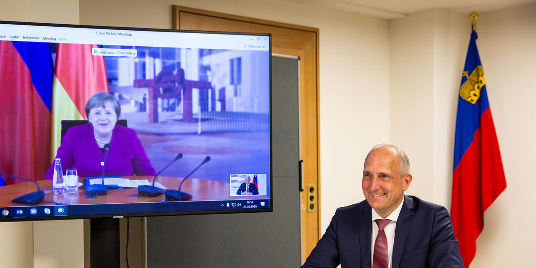 Liechtenstein Regierung Regierungschef Adrian Hasler Videokonferenz Deutsche Bundeskanzlerin Angela Merkel