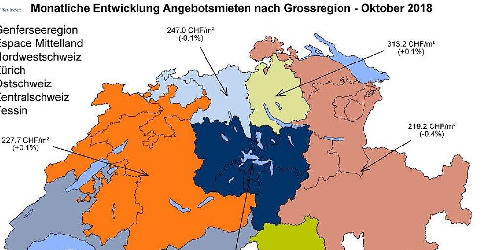 In der Schweiz sind die Angebotsmieten im Oktober um ein halbes Prozent gesunken. In der Schweiz sind die Angebotsmieten im Oktober um ein halbes Prozent gesunken.