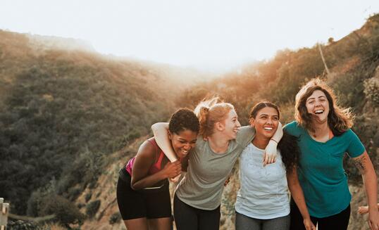 Friends hiking through the hills of Los Angeles