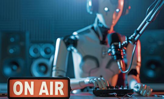 AI robot working at the radio station studio