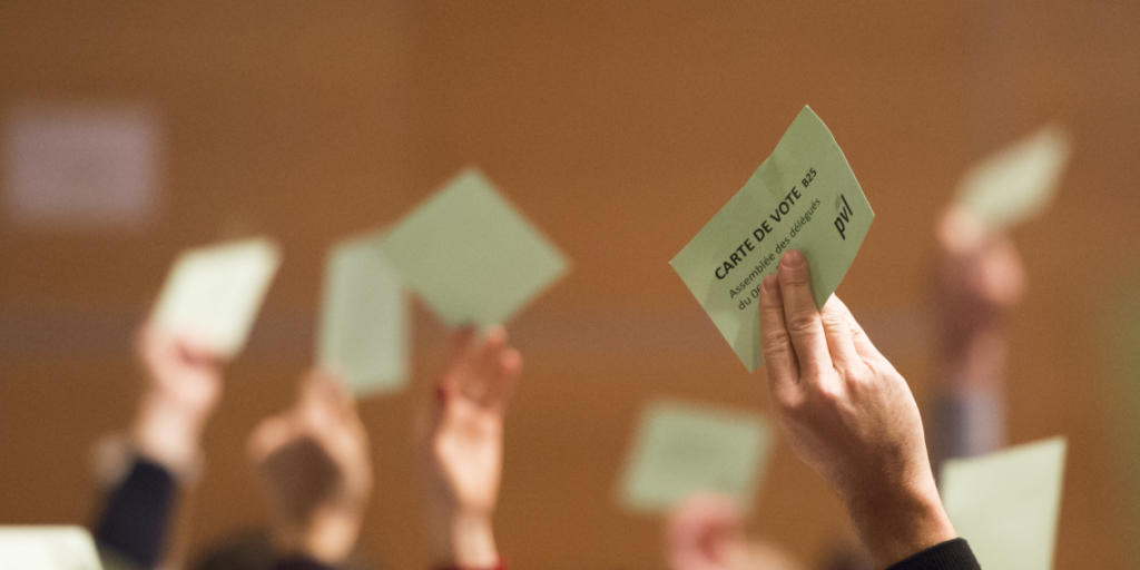 Die Delegierten der Grünliberalen stimmten an der Versammlung in Frauenfeld über vier Abstimmungsparolen ab. Die Delegierten der Grünliberalen stimmten an der Versammlung in Frauenfeld über vier Abstimmungsparolen ab.