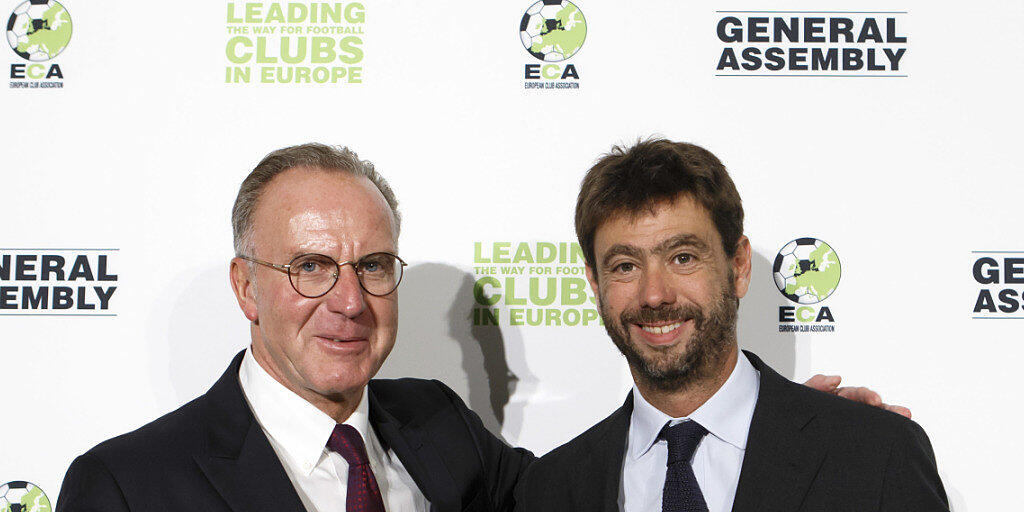 Bayern Münchens Karl-Heinz Rummenigge und Andrea Agnelli, Präsident von Juventus Turin
