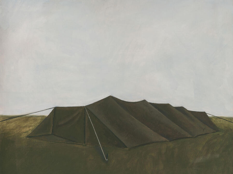 Das Ölgemälde "Zelt I" (1969) von Hugo Suter ist in der Ausstellung "Blinde Passagiere" im Aargauer Kunsthaus in Aarau zu sehen. Die Schau dauert vom 27. Januar bis 15. April 2018.