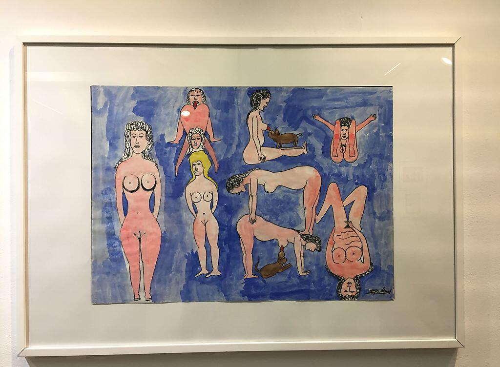 Das Thema "Body and Soul" reicht von lustvoller Körperhaftigkeit bis hin zu beklemmender Sexualität. Dieses comic-artige Bild hat Peter Zahnd gemalt.