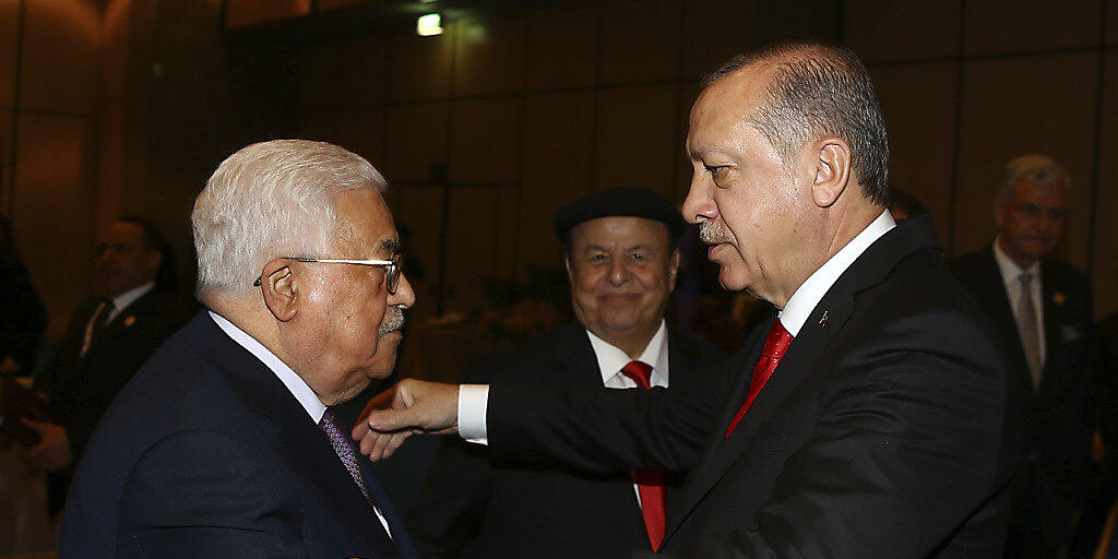 Der türkische Präsident Erdogan (rechts) begrüsst Palästinenserpräsident Abbas zum Gipfel in Istanbul.