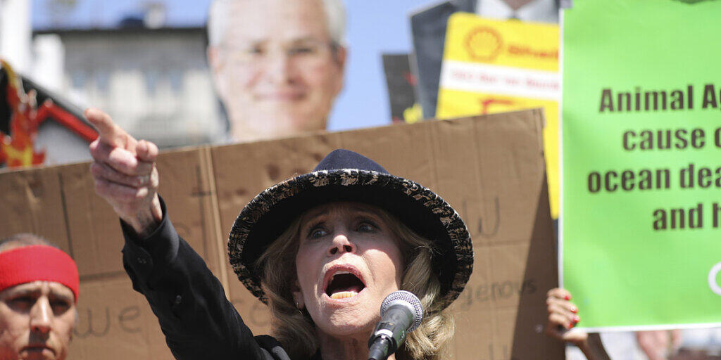 Die US-Schauspielerin Jane Fonda wurde von der schwedischen Klima-Aktivistin Greta Thunberg inspiriert. Das Bild zeigt Fonda an einer Demonstration in Los Angeles am 20. September. Die US-Schauspielerin Jane Fonda wurde von der schwedischen Klima-Aktivistin Greta Thunberg inspiriert. Das Bild zeigt Fonda an einer Demonstration in Los Angeles am 20. September.