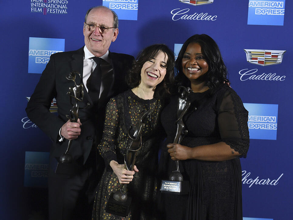 Sie dürften am (heutigen) Sonntagabend mit weiteren Auszeichnungen nach Hause gehen: die Schauspieler Richard Jenkins, Sally Hawkins und Octavia Spencer (von links), die in "The Shape of Water" die Hauptrollen spielen. (Archivbild)