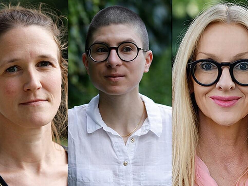 Diese drei Autorinnen vertreten die Schweiz am Wettlesen um den Bachmannpreis: v.l. Martina Clavadetscher aus Brunnen, Anna Stern aus Rorschach und Corinna T. Sievers aus Herrliberg. (zVg ORF)