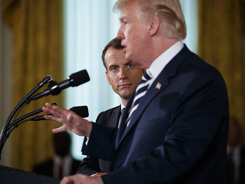Frankreichs Staatschef Emmanuel Macron und US-Präsident Donald Trump bei einer gemeinsamen Pressekonferenz im Weissen Haus in Washington. (Archivbild)
