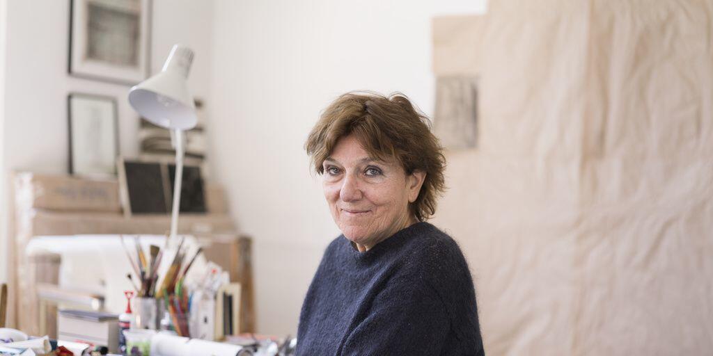 Marlyse Brunner, Künstlerin, porträtiert am 29. März 2019 mit ihrer Kunst in ihrem Atelier in Zürich.
