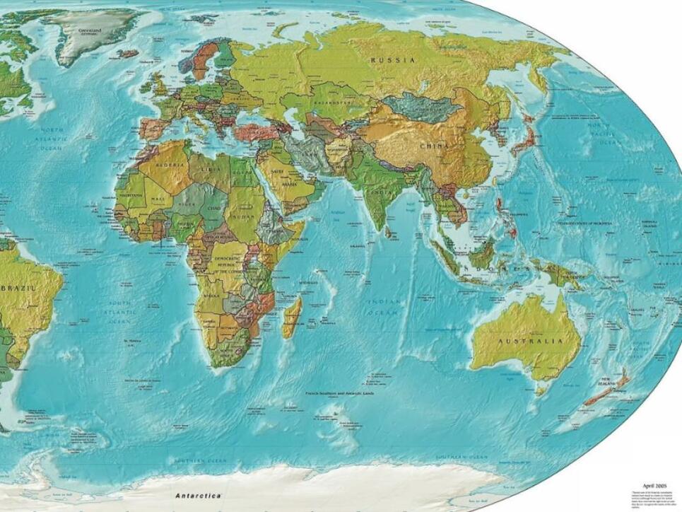 Auf dieser CIA-Weltkarte ist Neuseeland zu sehen, unten rechts neben Australien.